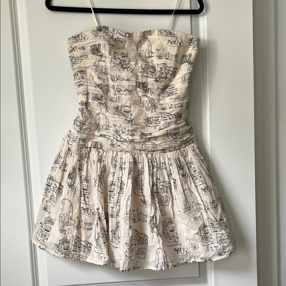 Abercrombie & Fitch Cream Strapless Dress with Black Print